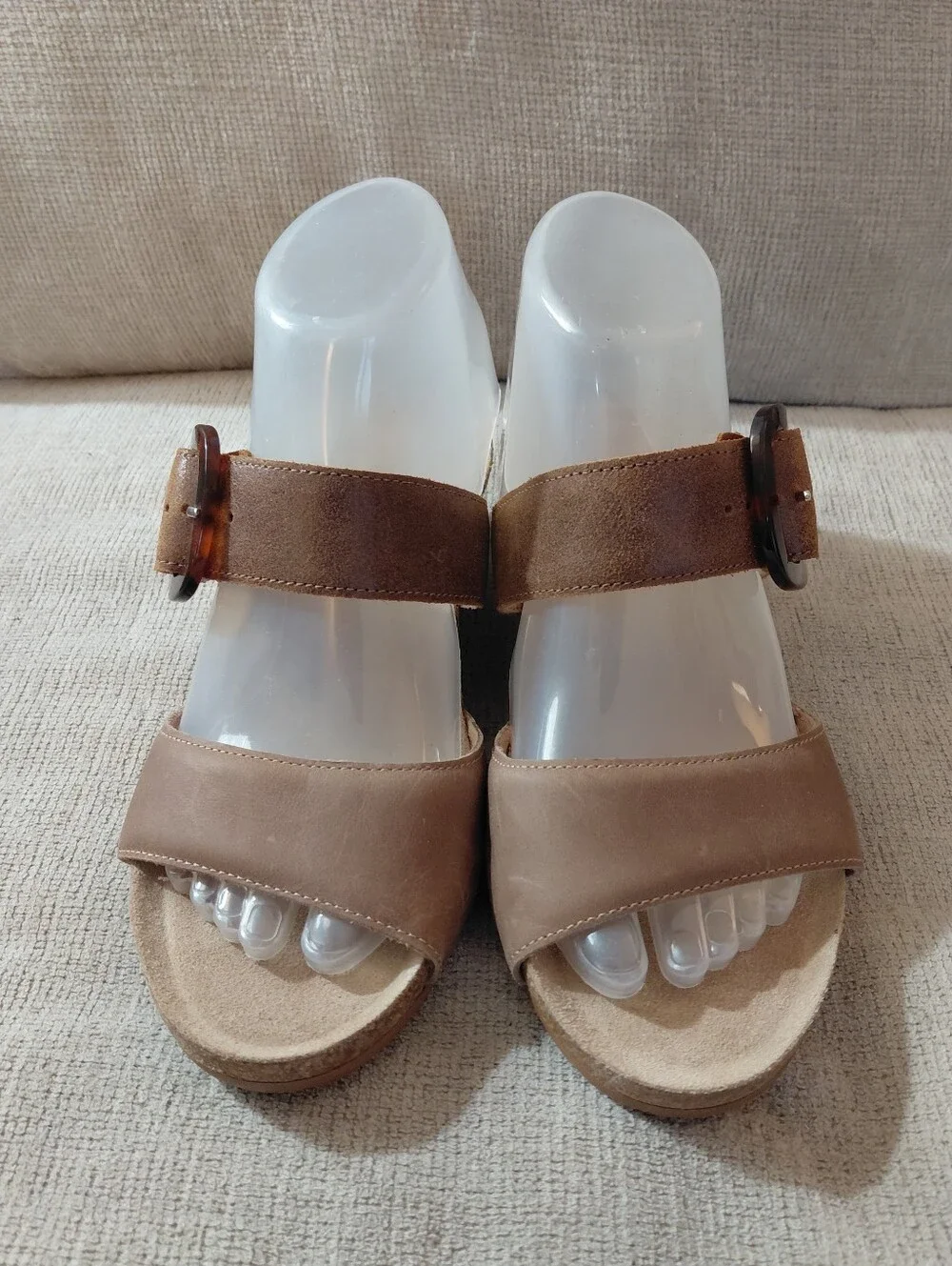 Naot Taupe Suede Wedge Sandals with Tortoise Buckle Size 8